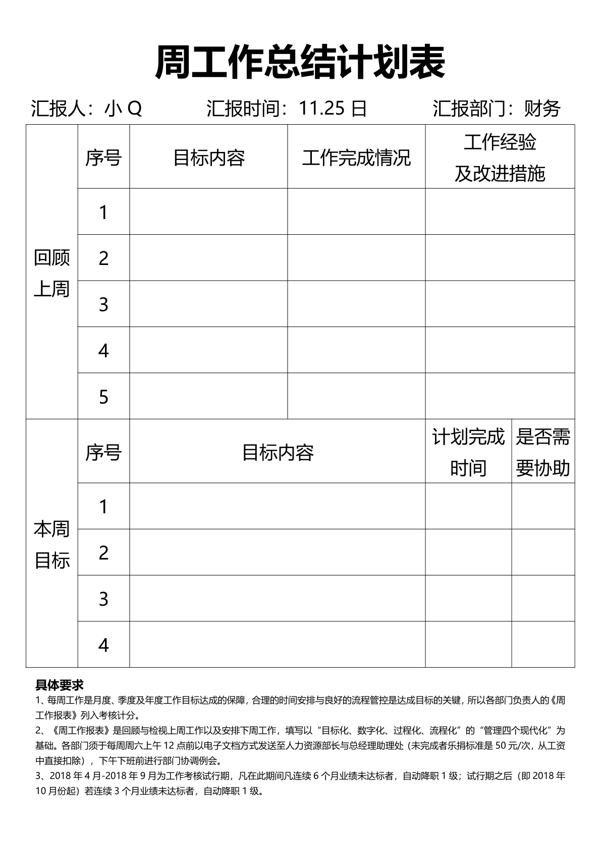 周工作总结周计划word模板-小q办公网-提供简历,ppt,word,excel优质
