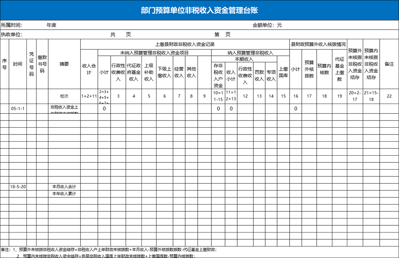 部门预算单位非税收入资金管理台账excel模板