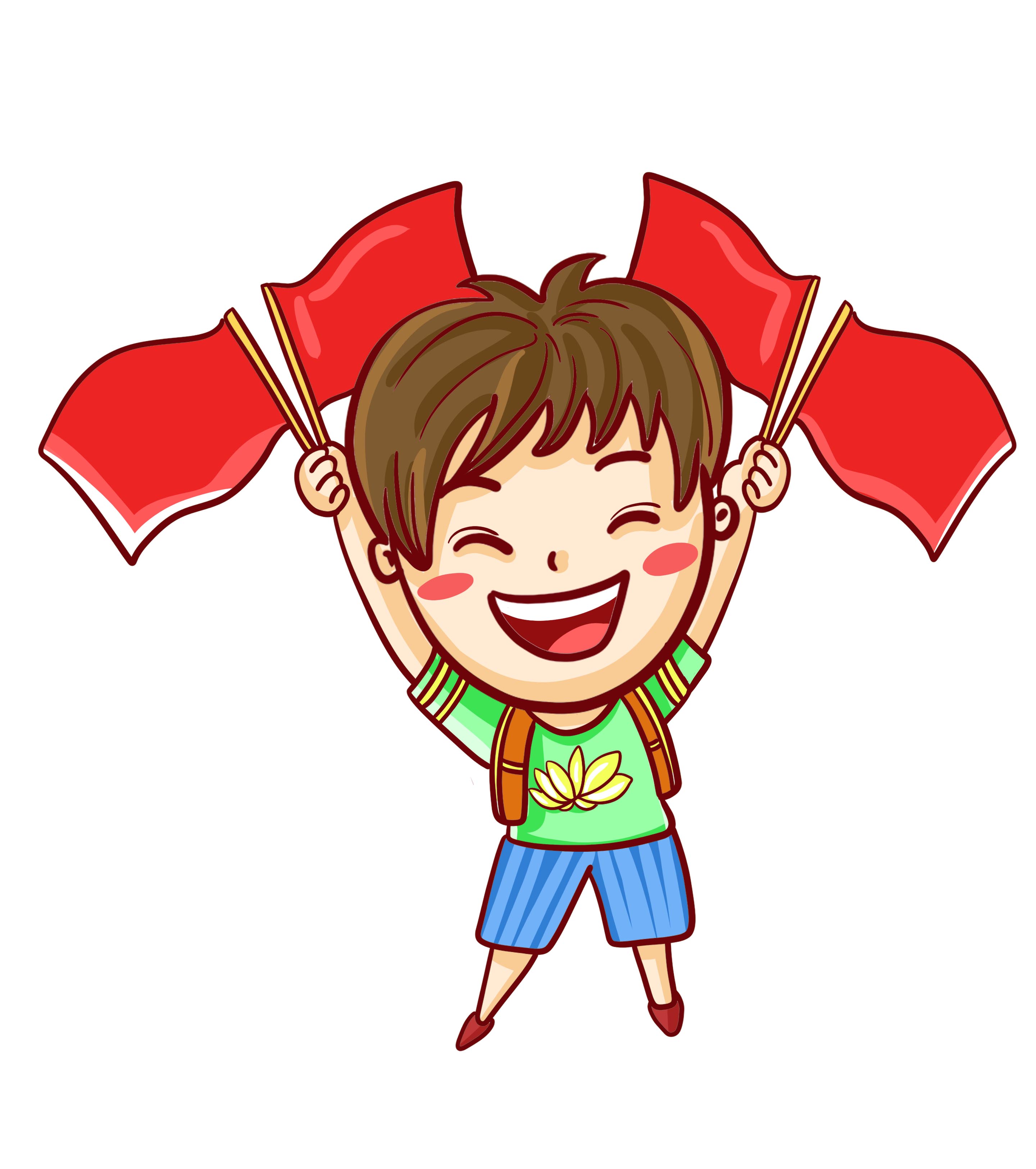 卡通手拿红旗的男孩元素