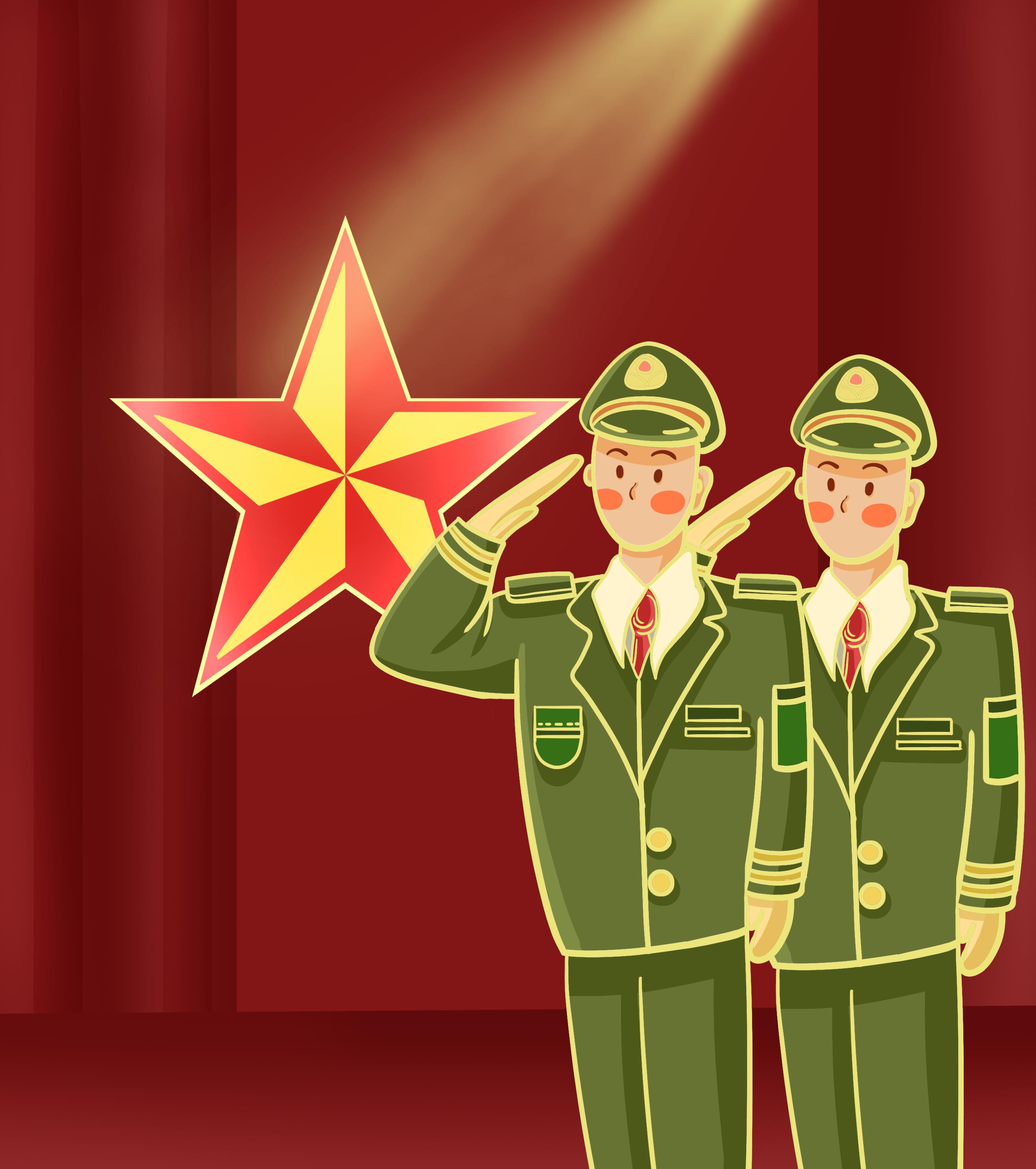 军装军人敬礼国旗元素