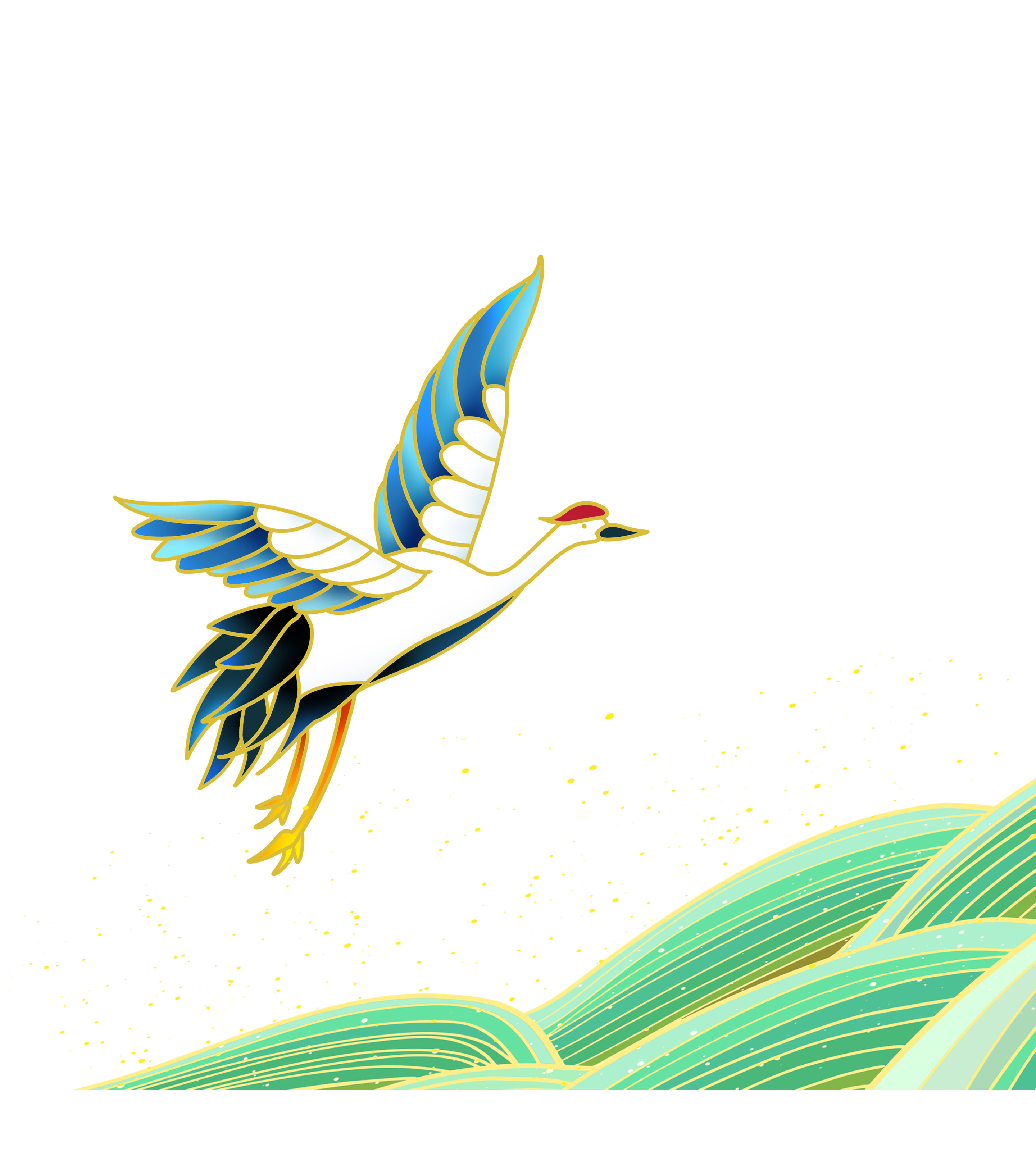 绿色中国风白鹤传统背景