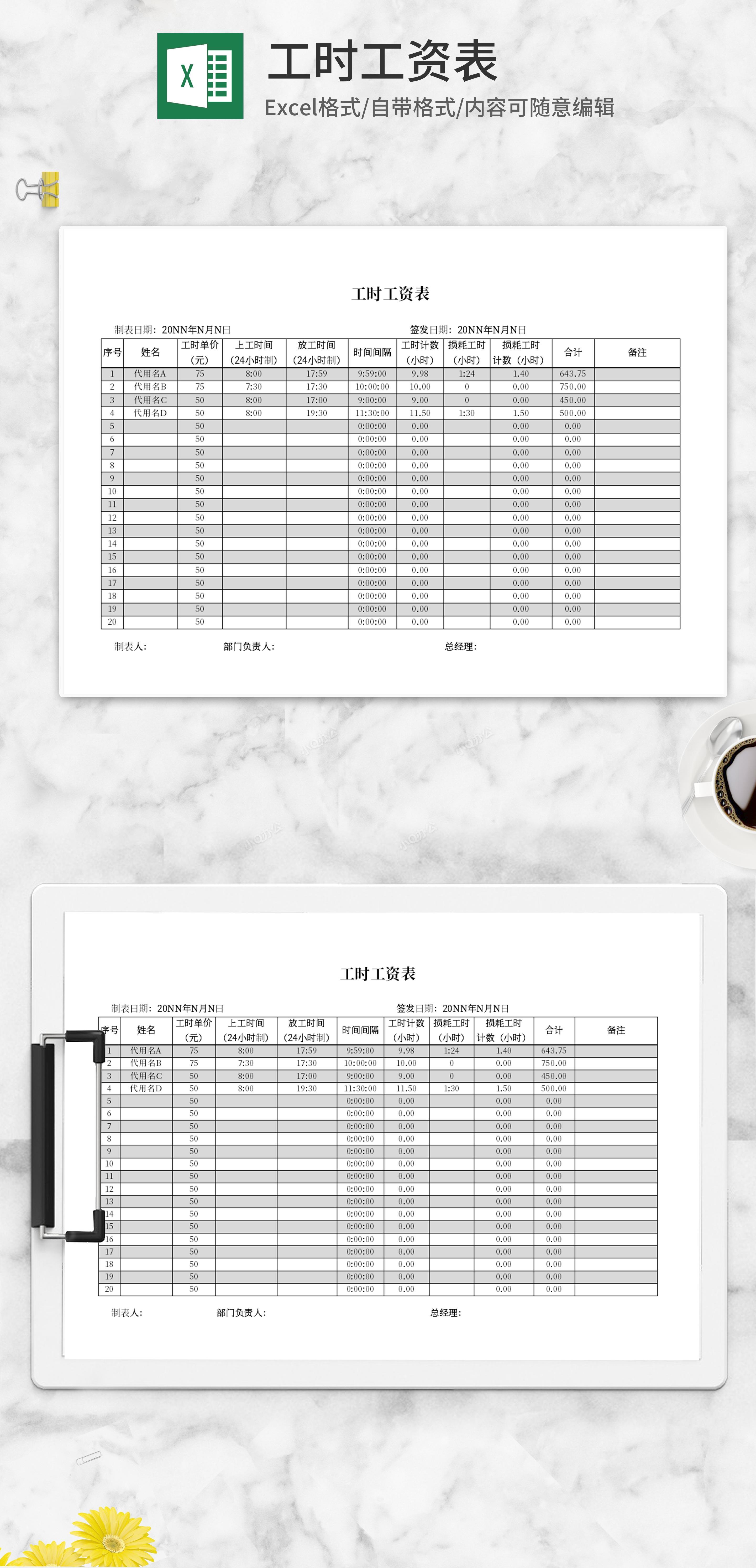 工时工资表excel模板