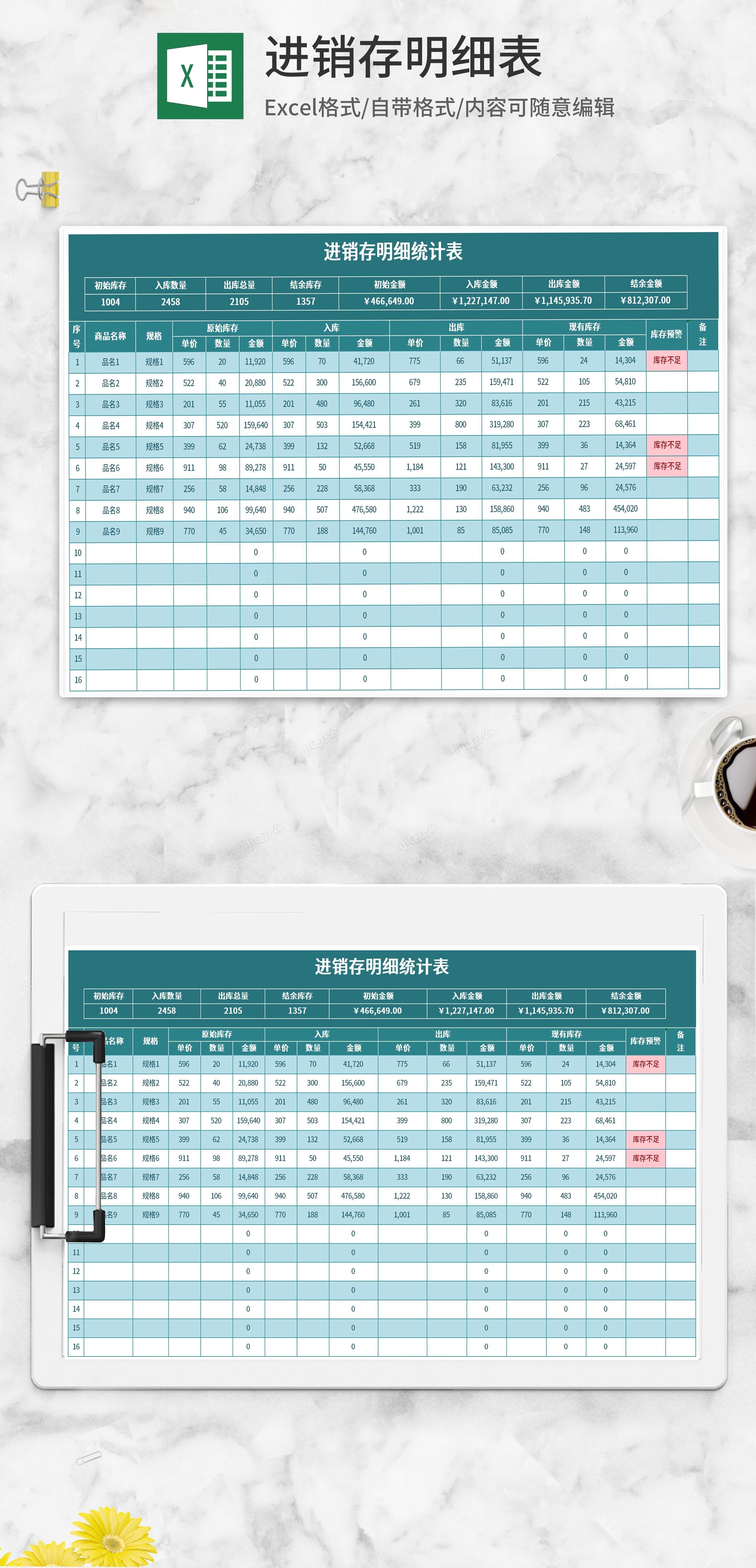 进销存库存明细统计表excel模板