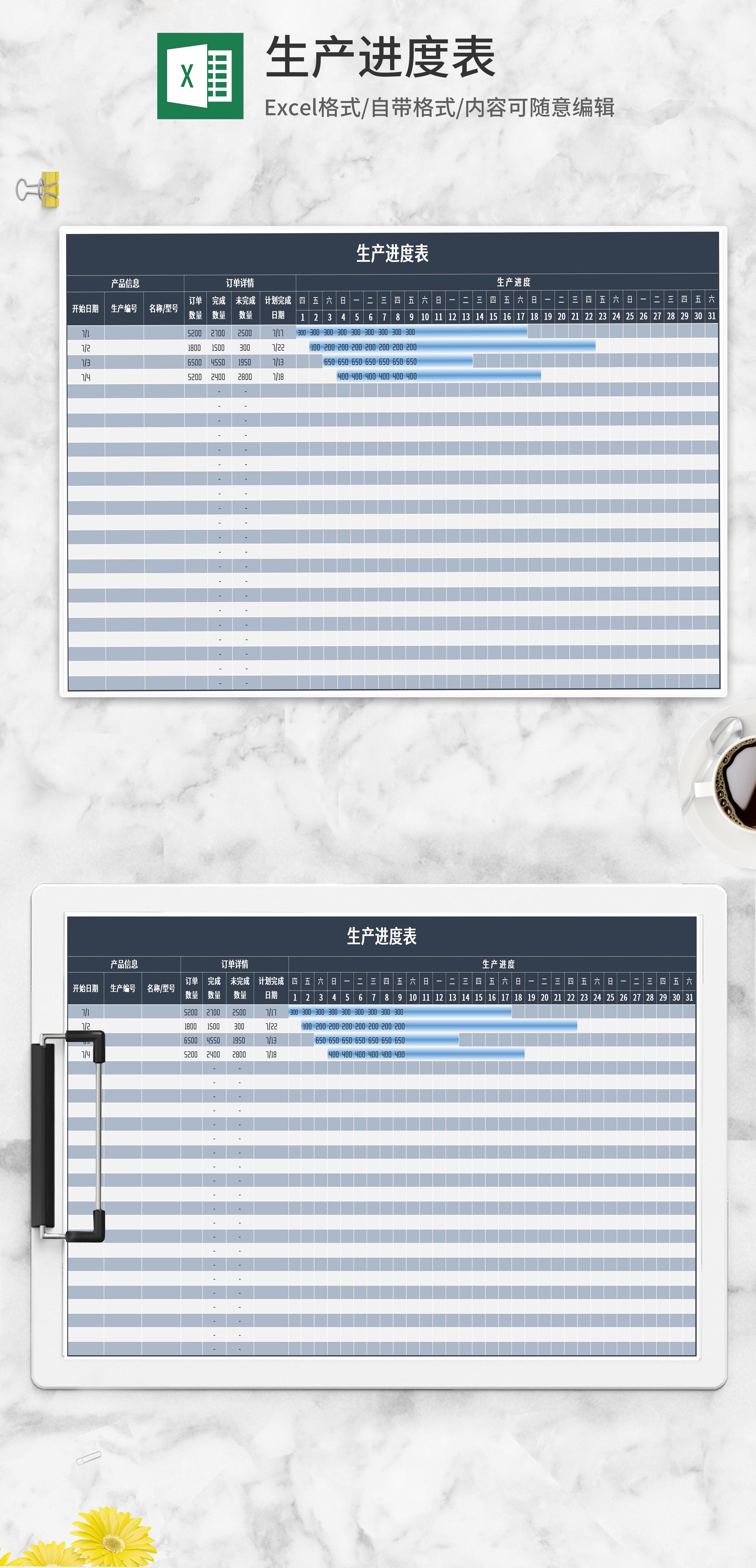 产品生产计划进度表excel模板
