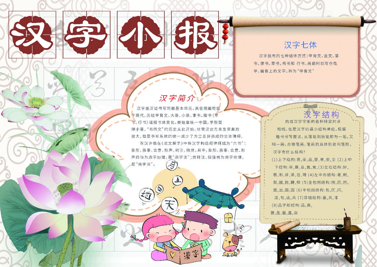 有趣的汉字汉字小报手抄报_word模板_手抄报模板_汉字真有趣_小q办公