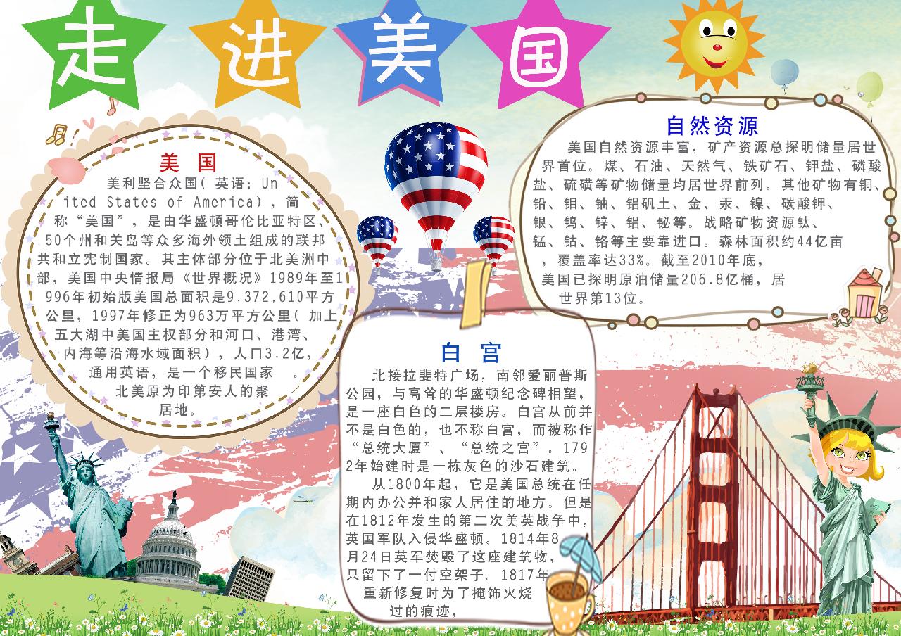 走进美国美国小报卡通手抄报