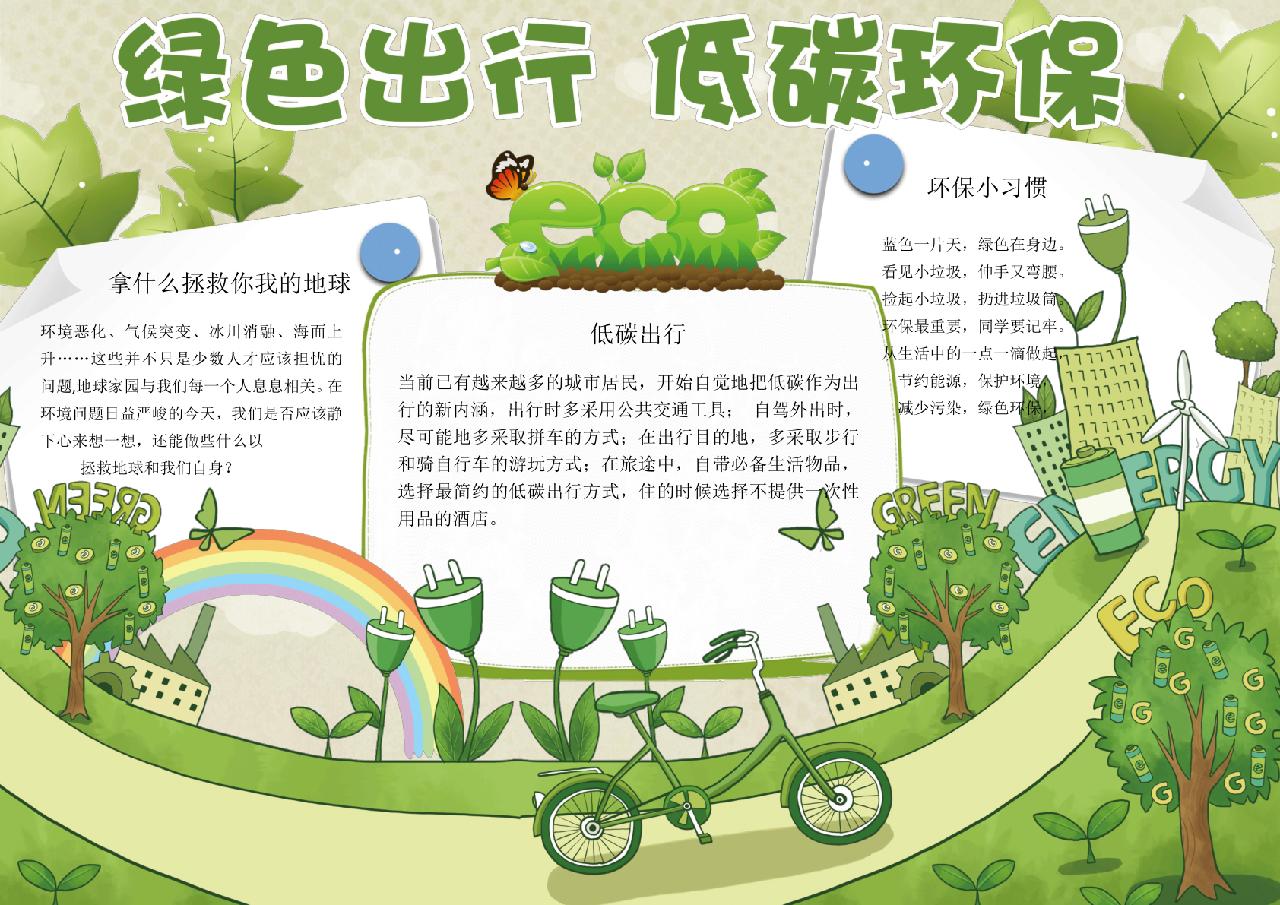 清新可爱环境保护电子小报模板