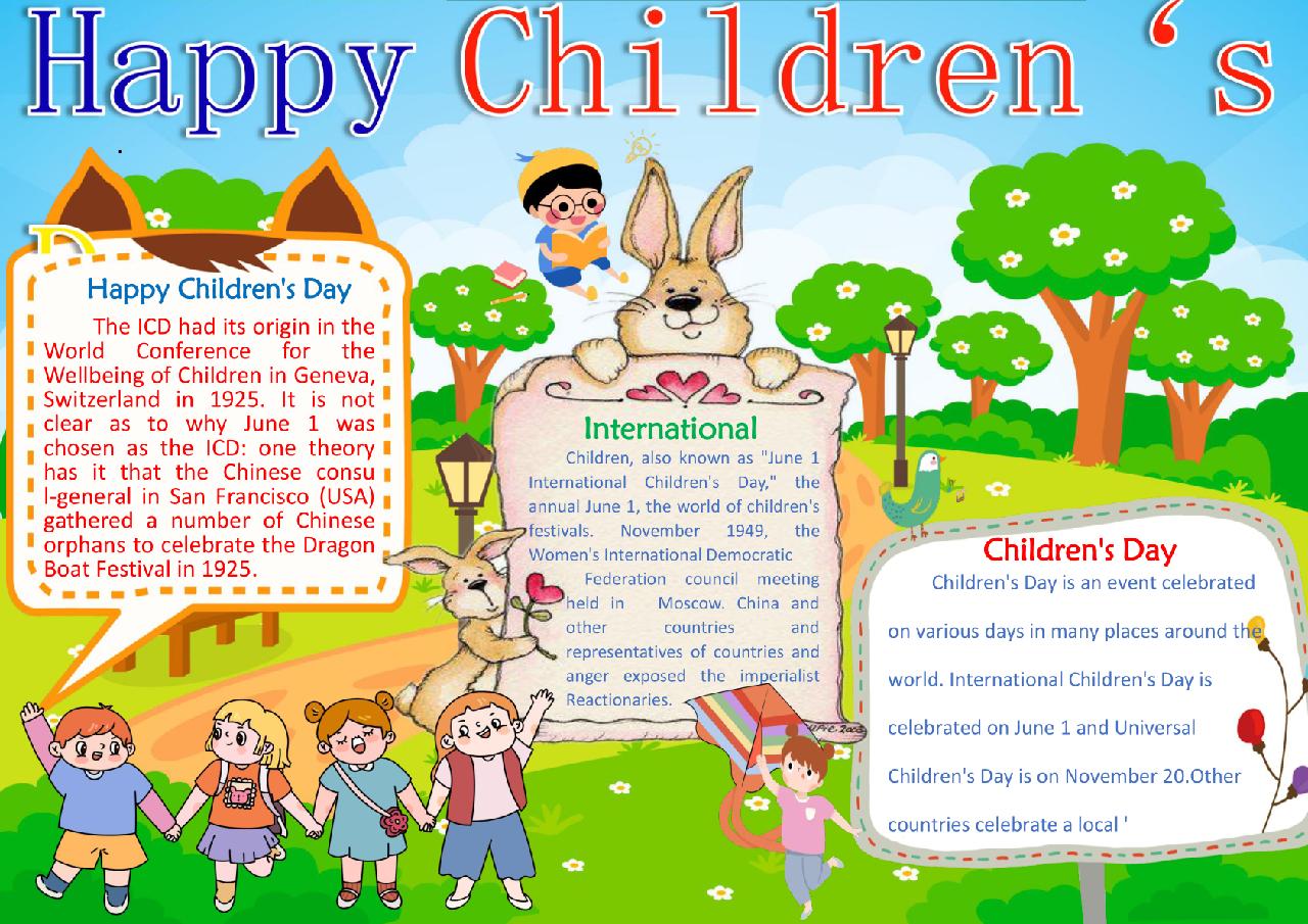 卡通儿童节快乐英文小报手抄报word模板1