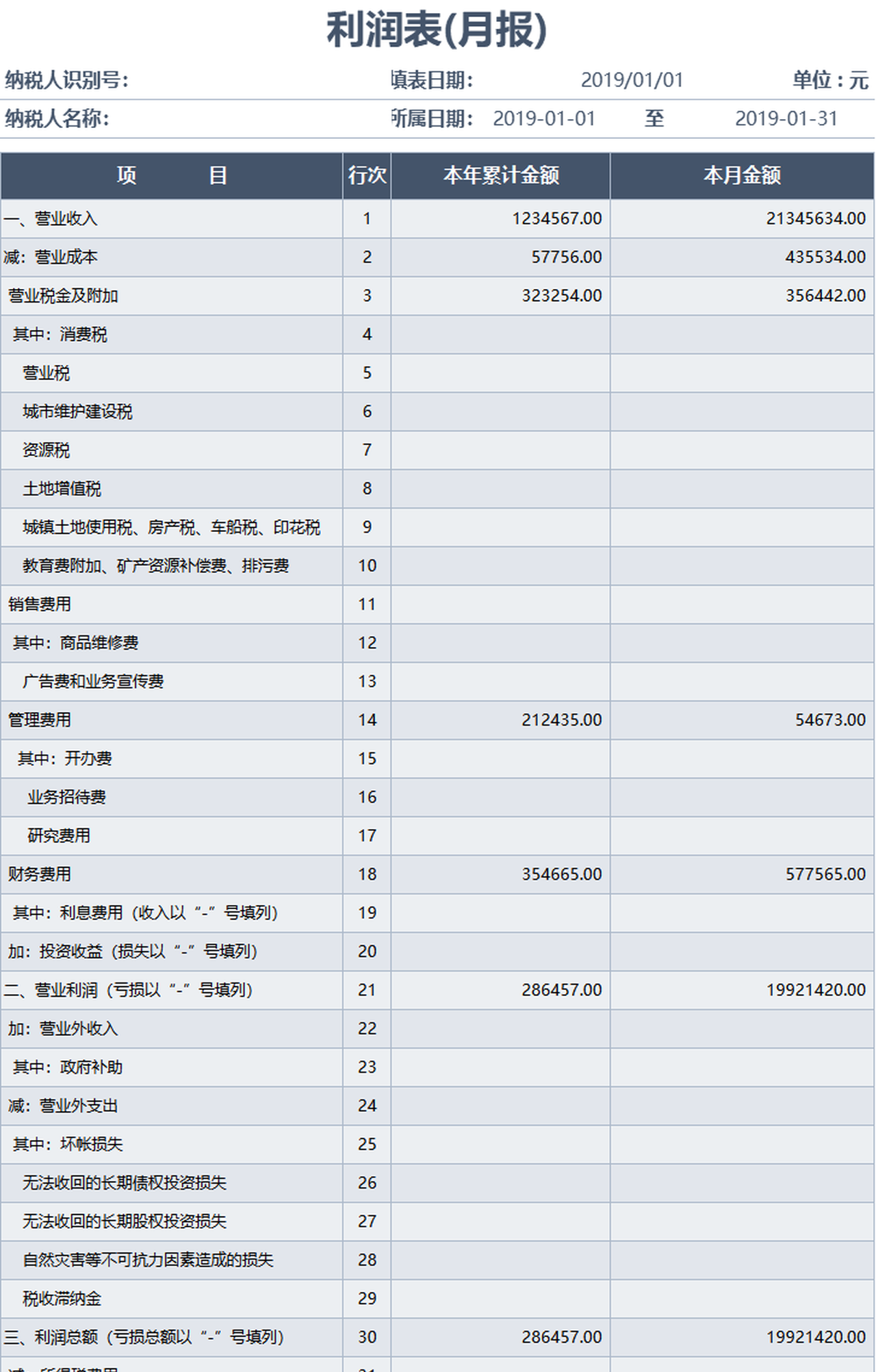 简单内帐利润报表图片