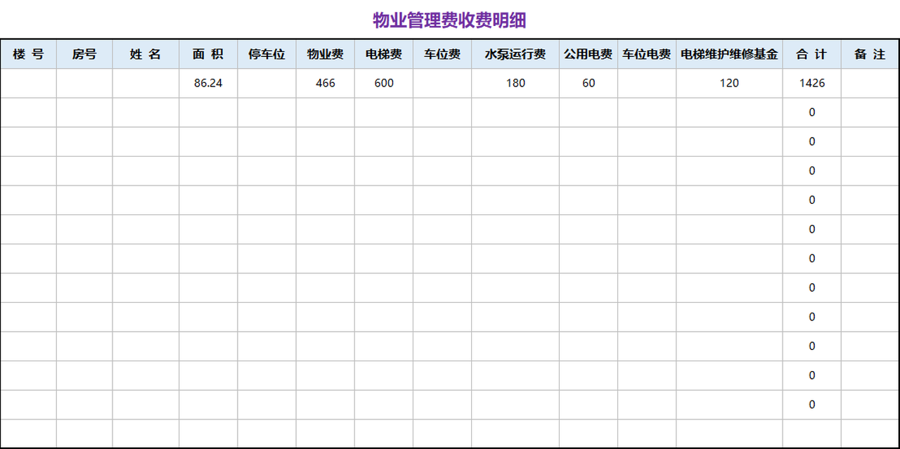 物业收费日报表模板图片