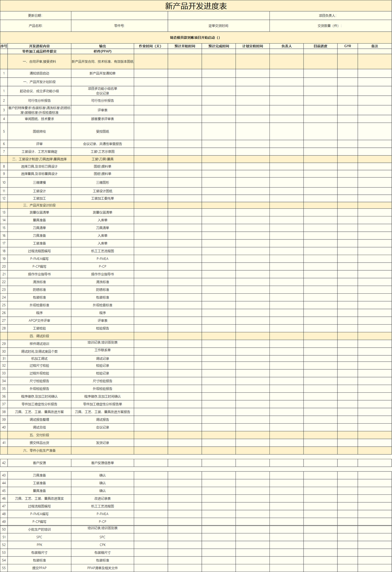 新产品开发进度表excel表格模板-小Q办公网-提供简历,PPT,Word,Excel 