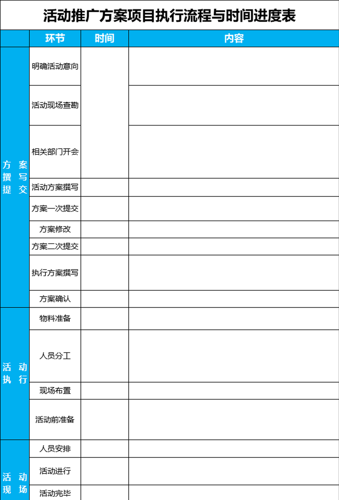 活動方案推廣流程表excel模板